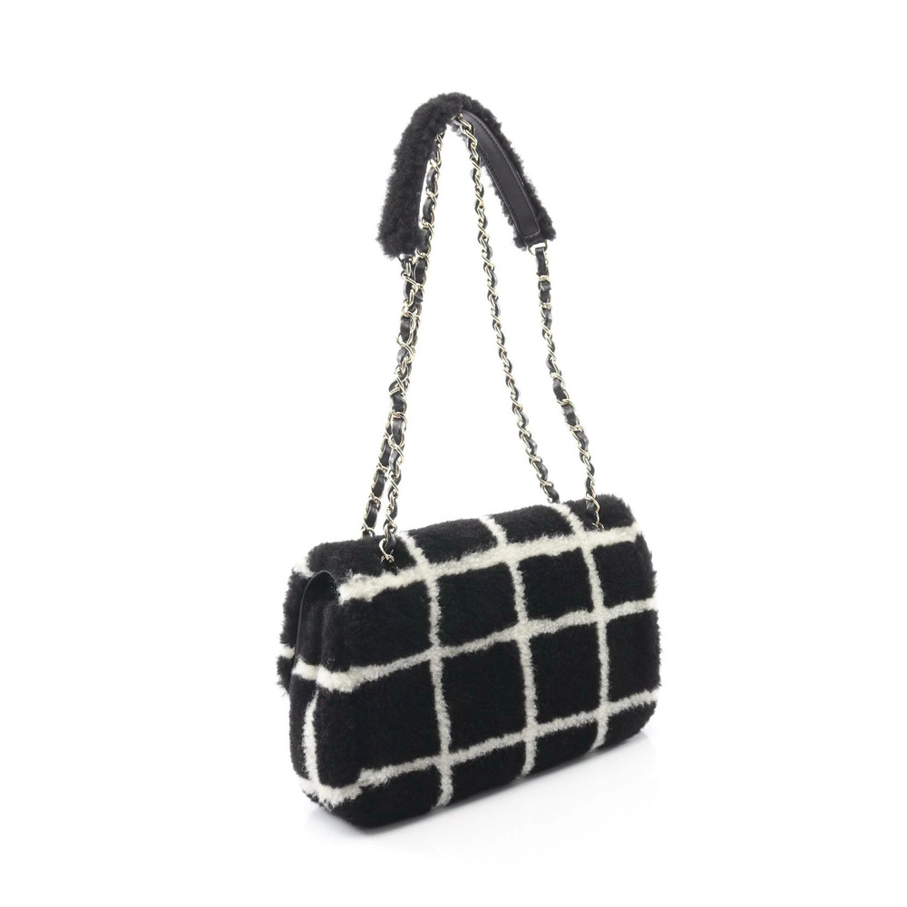 Chanel Sheepskin Bag Black White Coco Mark Shoulder Black White